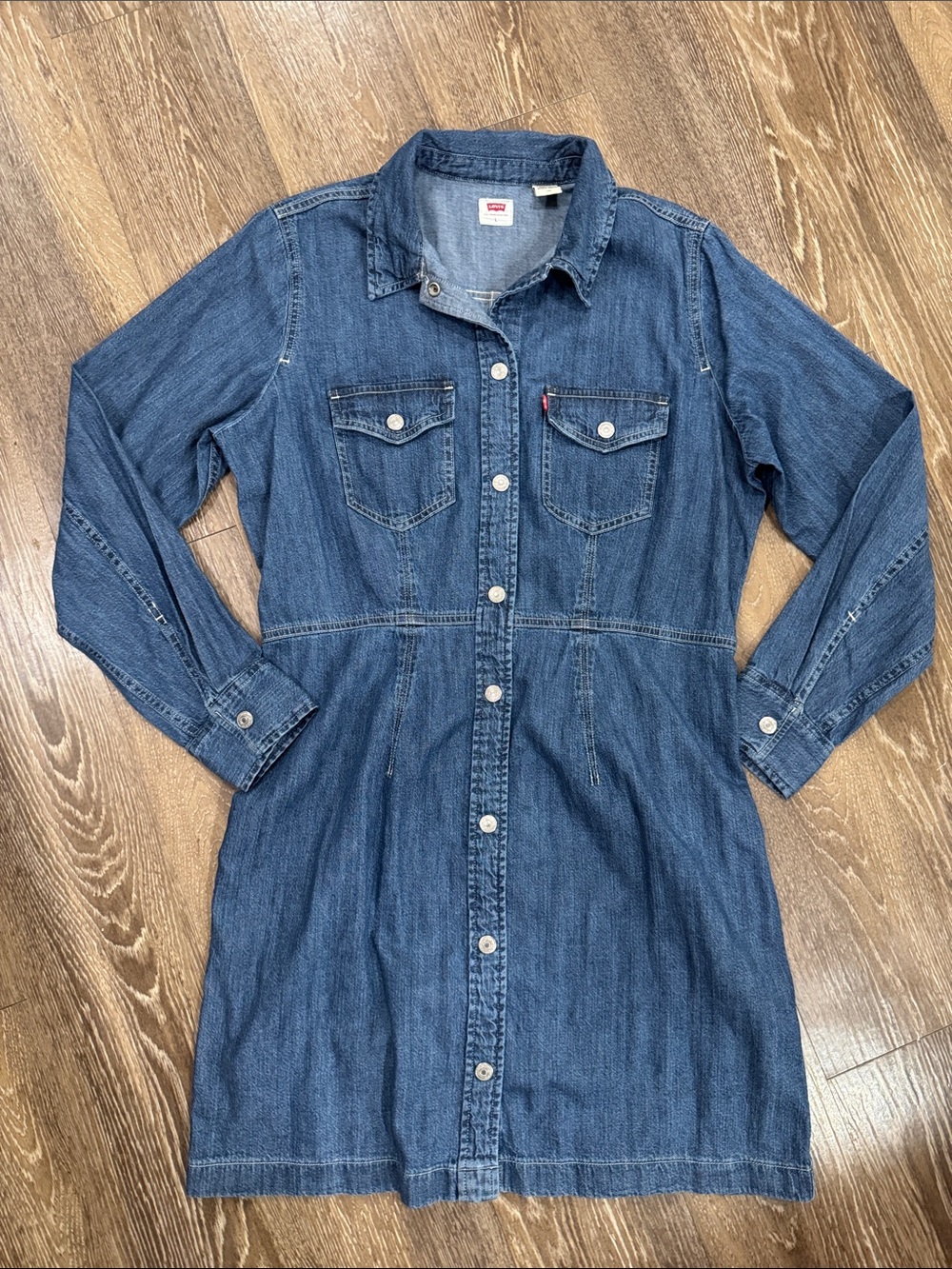 Levi's Blue Denim Button-Front Shirt Dress